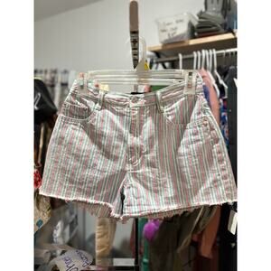 Striped Denim Shorts Size Small Red White Blue Frayed Hem Summer Shorts